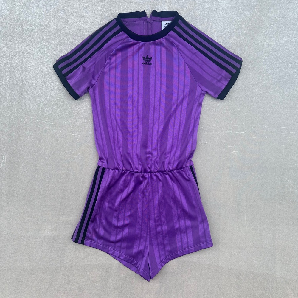 Adidas Originals Women's Small Purple 3 Stripe Athletic Romper Playsuit
